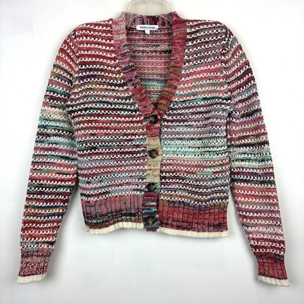 Veronica Beard Cardigan Sweater Womens Small Ansonia Rainbow Cotton Knit Button